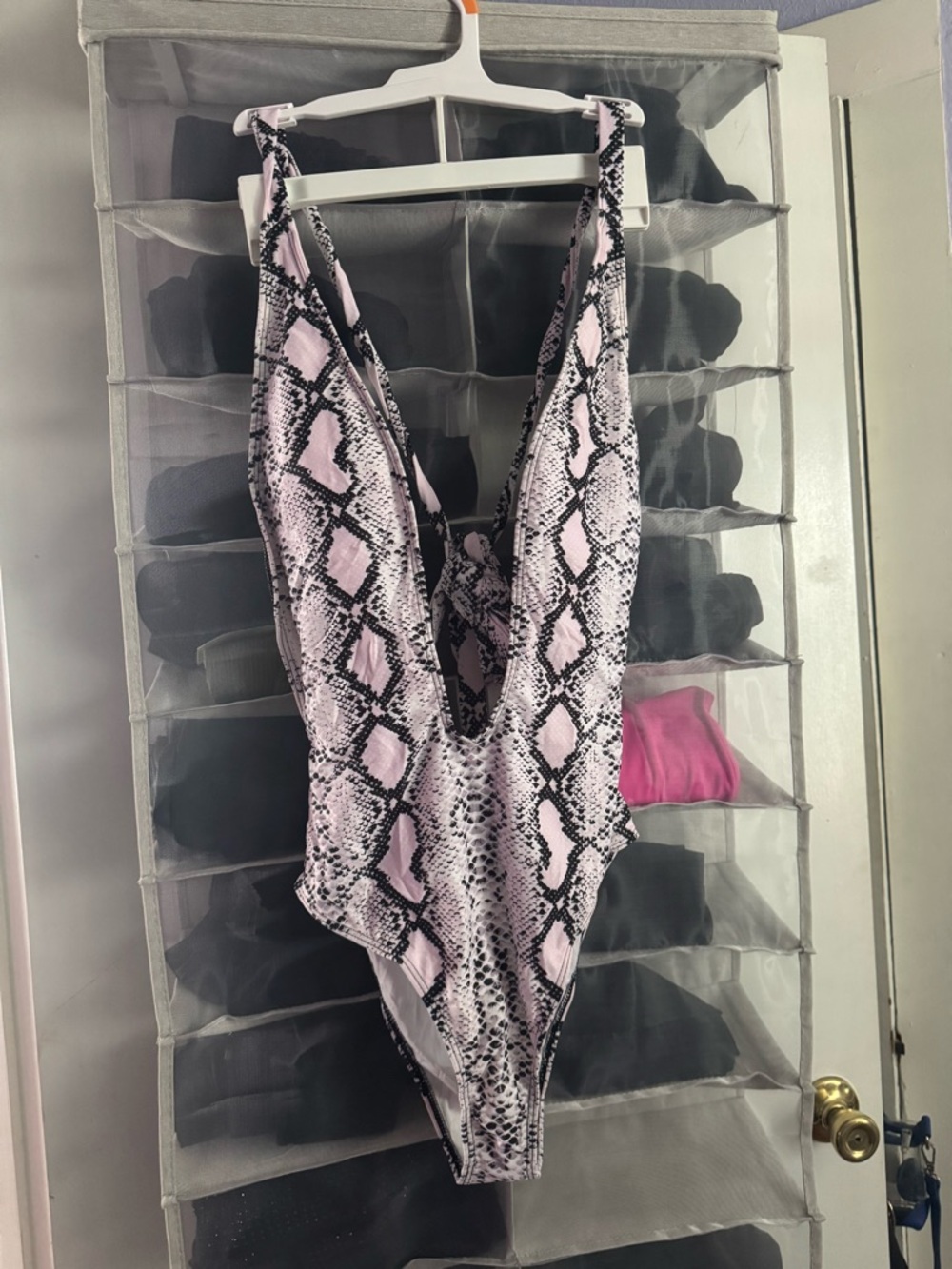 Women’s One-Piece Swimsuit — Pink Snake Print